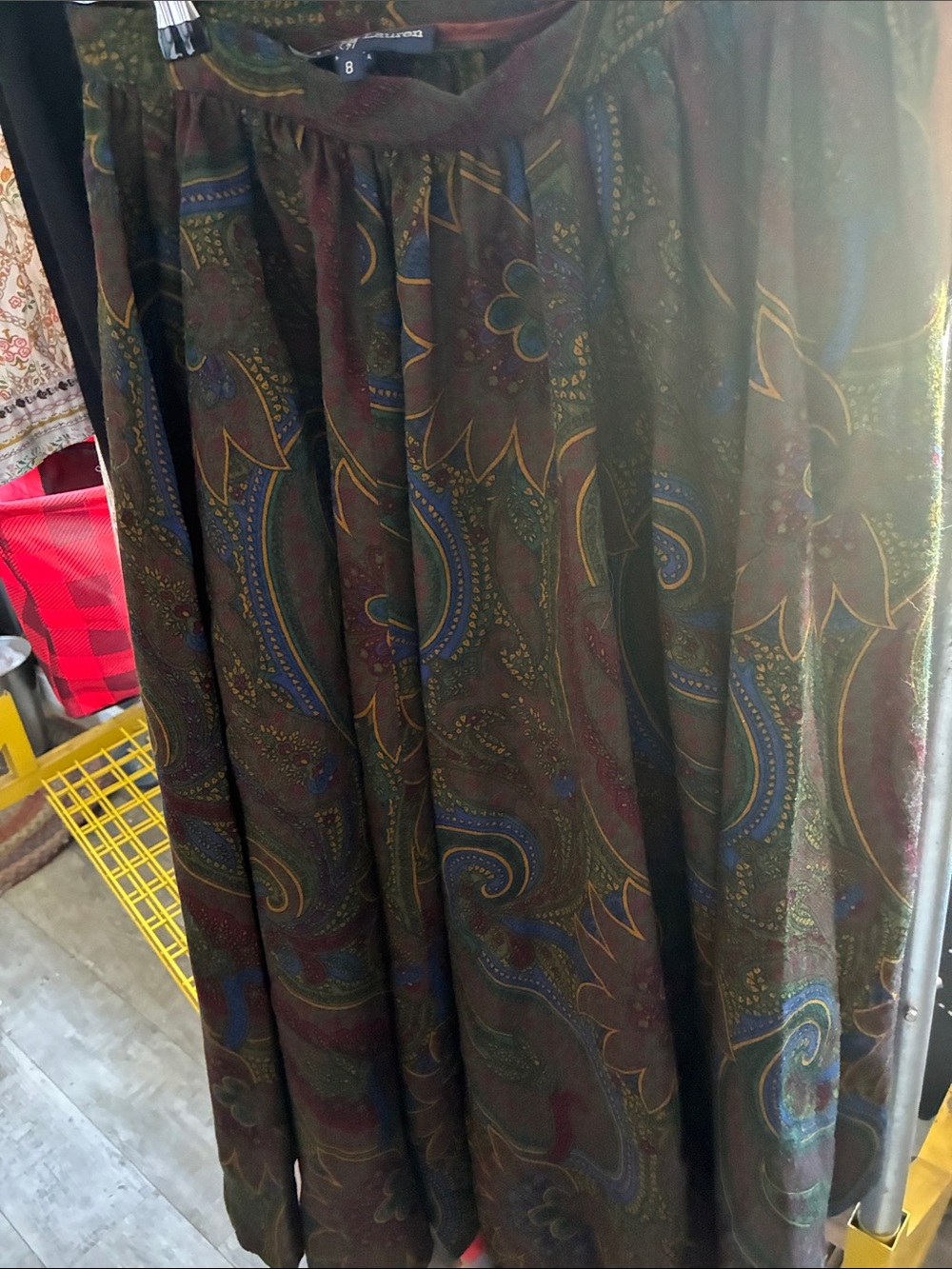 1990s Ralph Lauren Women's Paisley Boho Maxi Skirt - Olive Multi - Picture 2 of 2